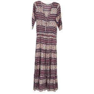 Alphamoment Size 36  (small) Maxi Dress Southwest Aztec 3/4 Sleeve V Neck